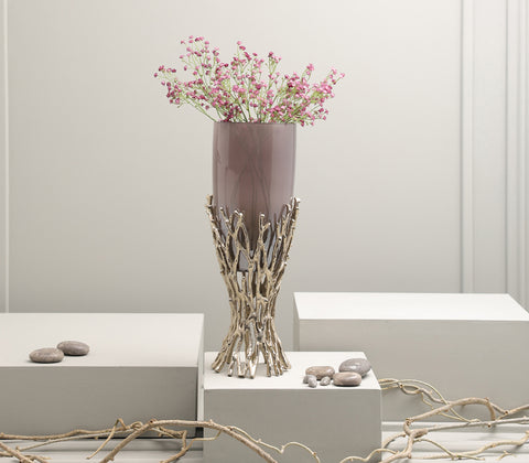 Fine Twigs Aluminium With Colored Glass Deco Vase