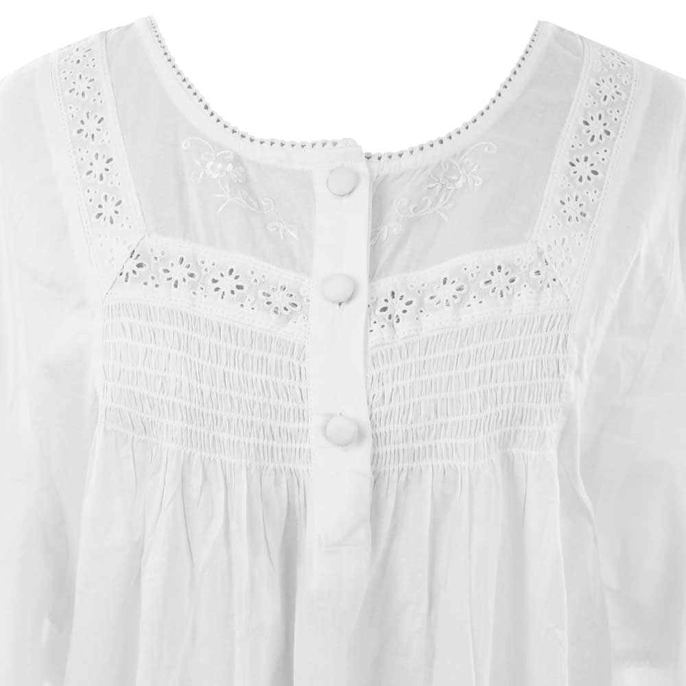 Powel Craft Serenity Embroidered Button Bat Wing Night Dress