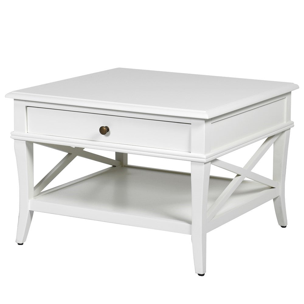 White Cross Side Table With Drawer H:460mm W:650mm D:650mm