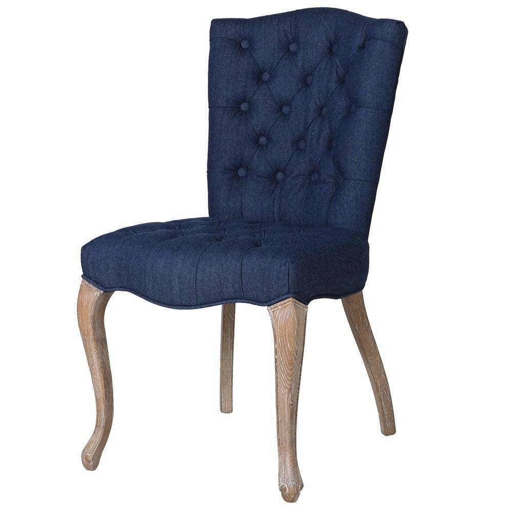 Denim Button Dining Chair - Blue H:935mm W:520mm D:680mm