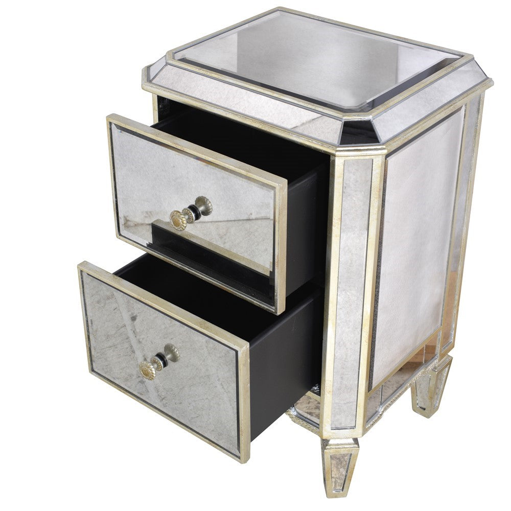 Venetian Seville 2 Drawer Bedside H:730mm W:460mm D:370mm