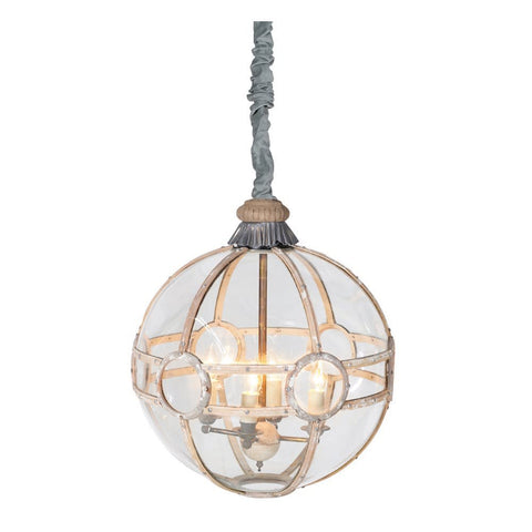 Taupe-Royal White Wash Distressed Globe Chandelier W:500mm