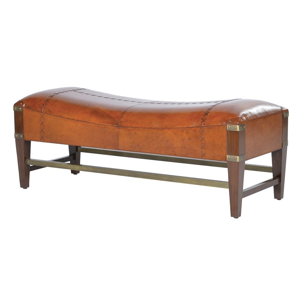 Tan Leather Shaped Bench H:460mm W:1220mm D:470mm