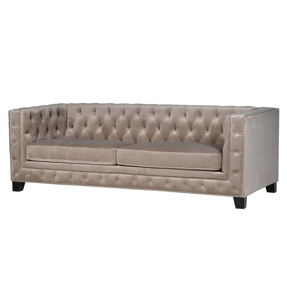 Taupe 3 Seater Buttoned And Studded Sofa H:730mm W:2170mm D:900mm