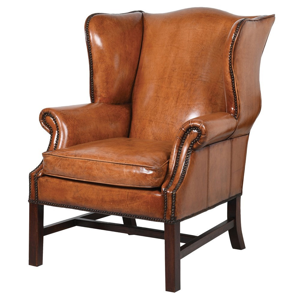 Roll Arm Leather Wing Chair H:1050mm W:800mm D:910mm