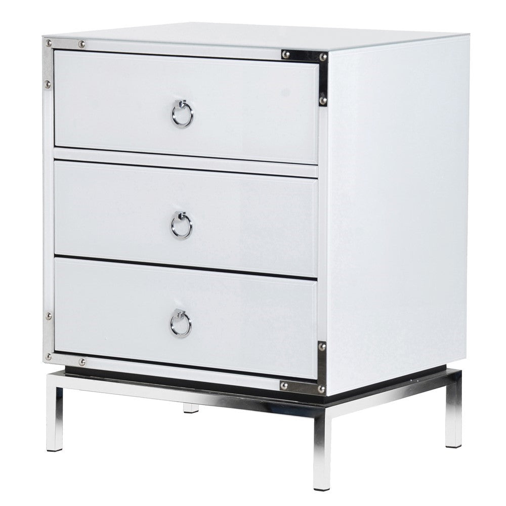 Silver-Mink White Venetian 3 Drawer Chest H:645mm W:520mm D:410mm