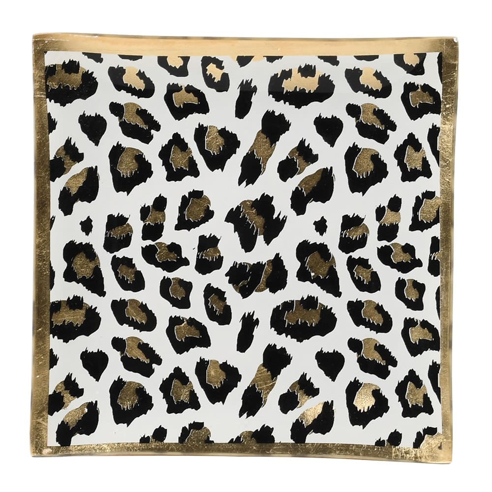 Dwell Future Eden Leopard Spot Trinket Tray - Black /Gold