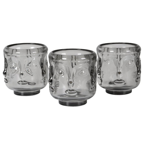 Dwell Small Glass Candle Holders Set Of 3 - Grey