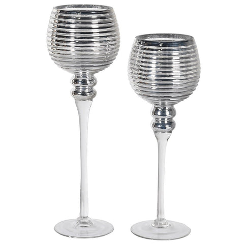 Dwell Silver Ribbed Candle Holder Set Of 2 - Silver