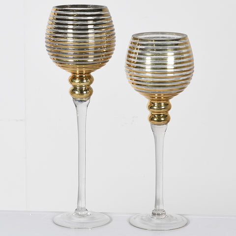 Dwell Ribbed Candle Holder Set Of 2 - Gold
