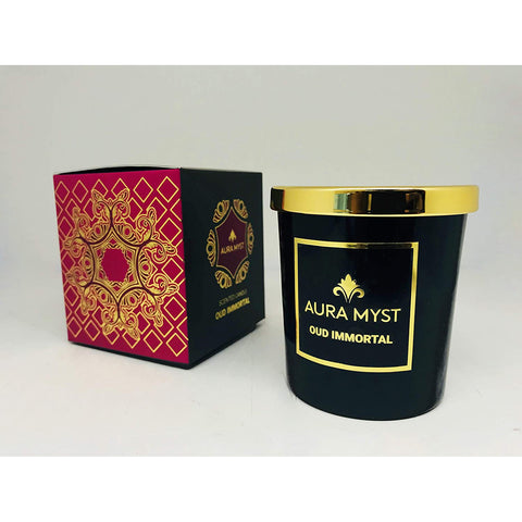 شمعة جرة الزجاج الأسود مع غطاء ذهبي عود خالد - أسود