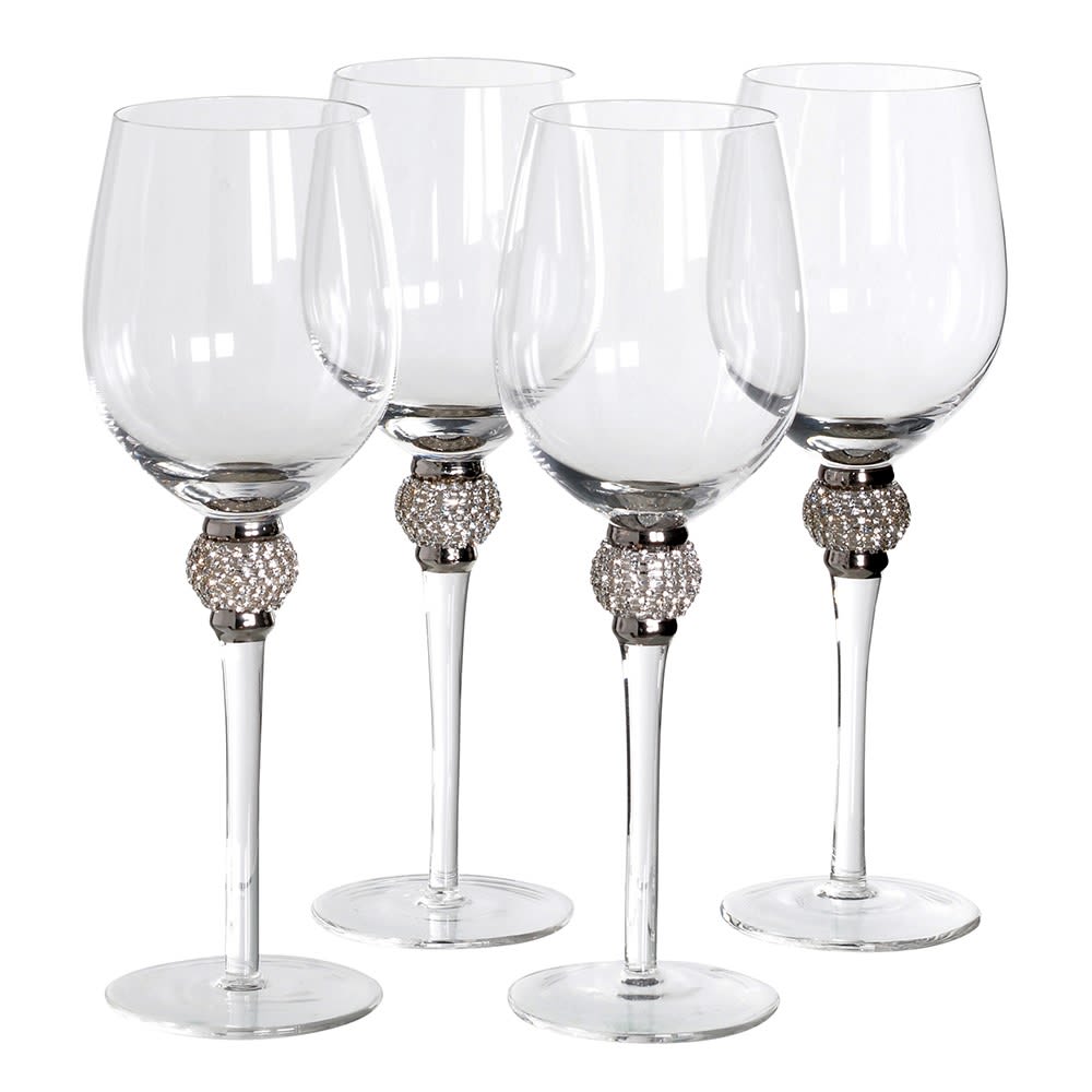 Dwell Diamante White Wine Glass Set Of 4 - Silver