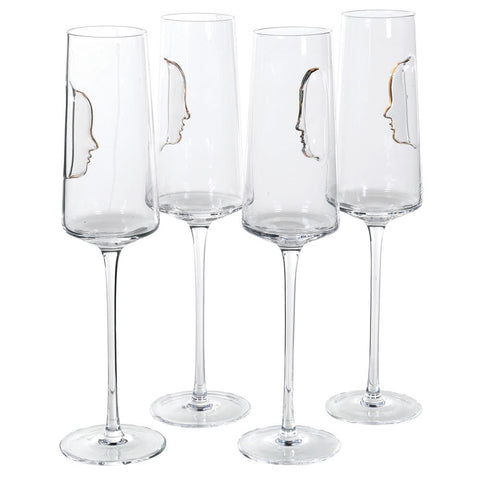 Dwell Face Crystal Flute Set Of 4 - Gold