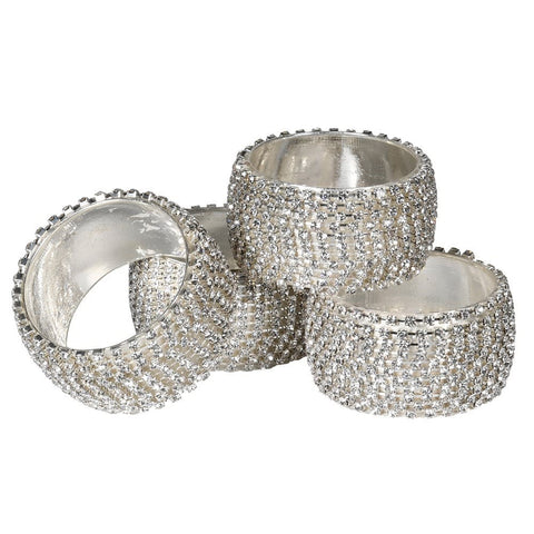 Dwell Diamante Napkin Ring Set Of 4 - Silver