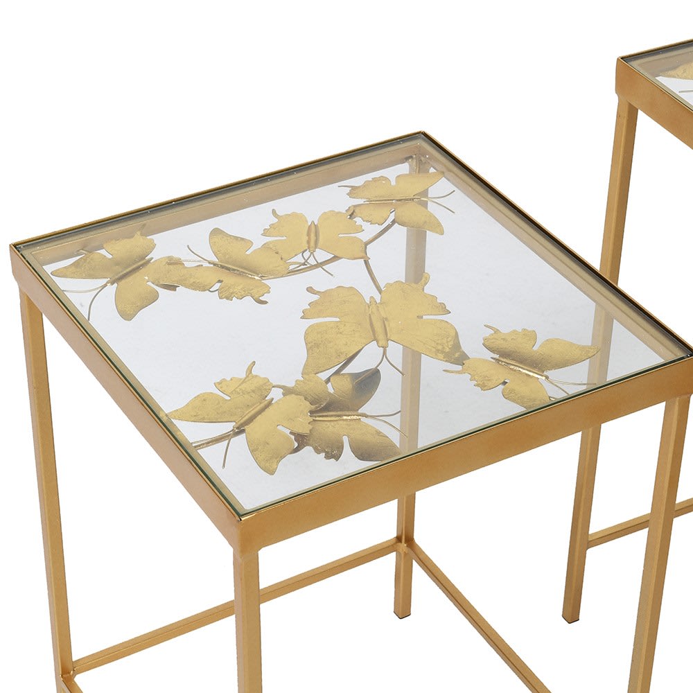 مجموعة من طاولتين جانبيتين من الذهب الفراشة