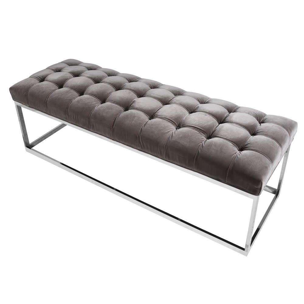 Dwell Mouse Grey Buttoned Bench
